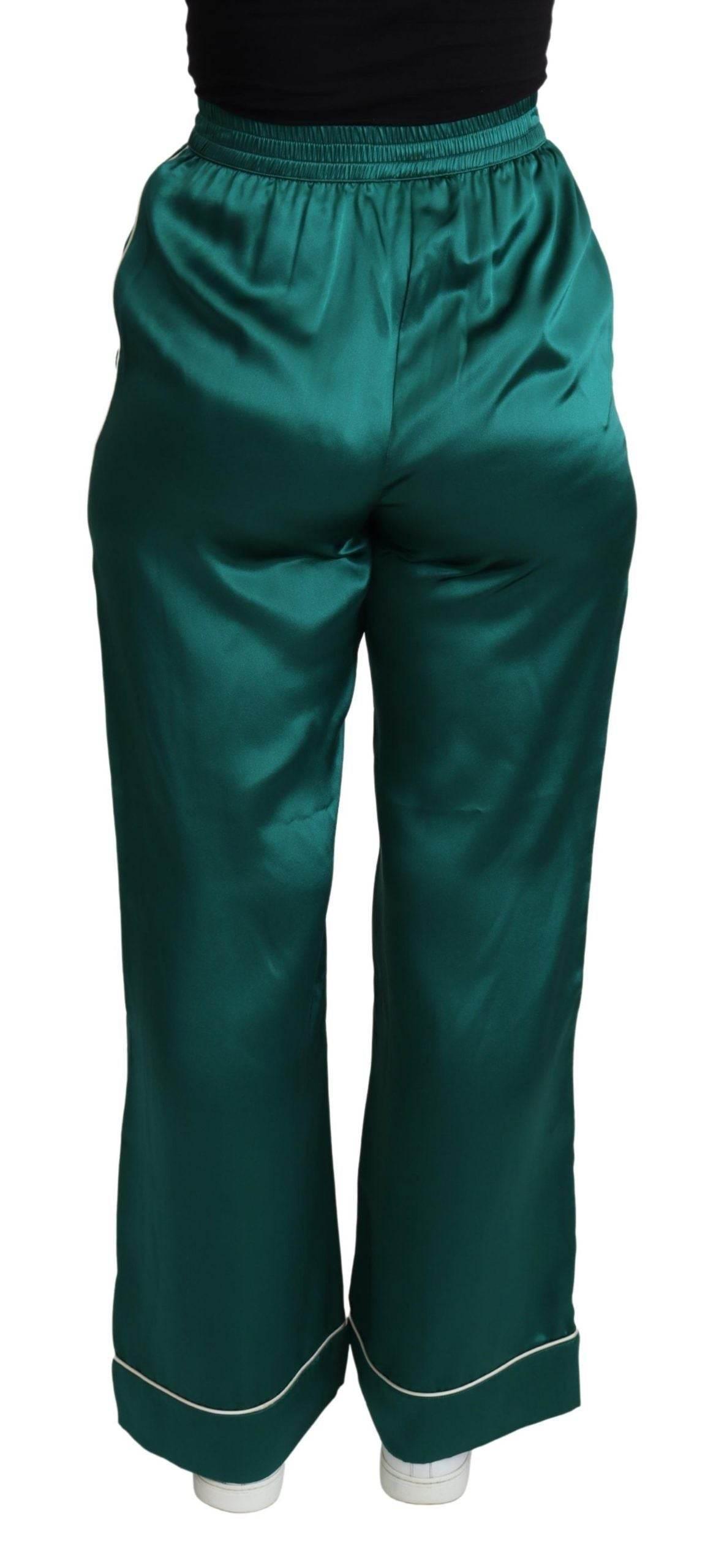 Dolce & Gabbana Green High Waist Pajama Trouser Silk Pant - Hilstor