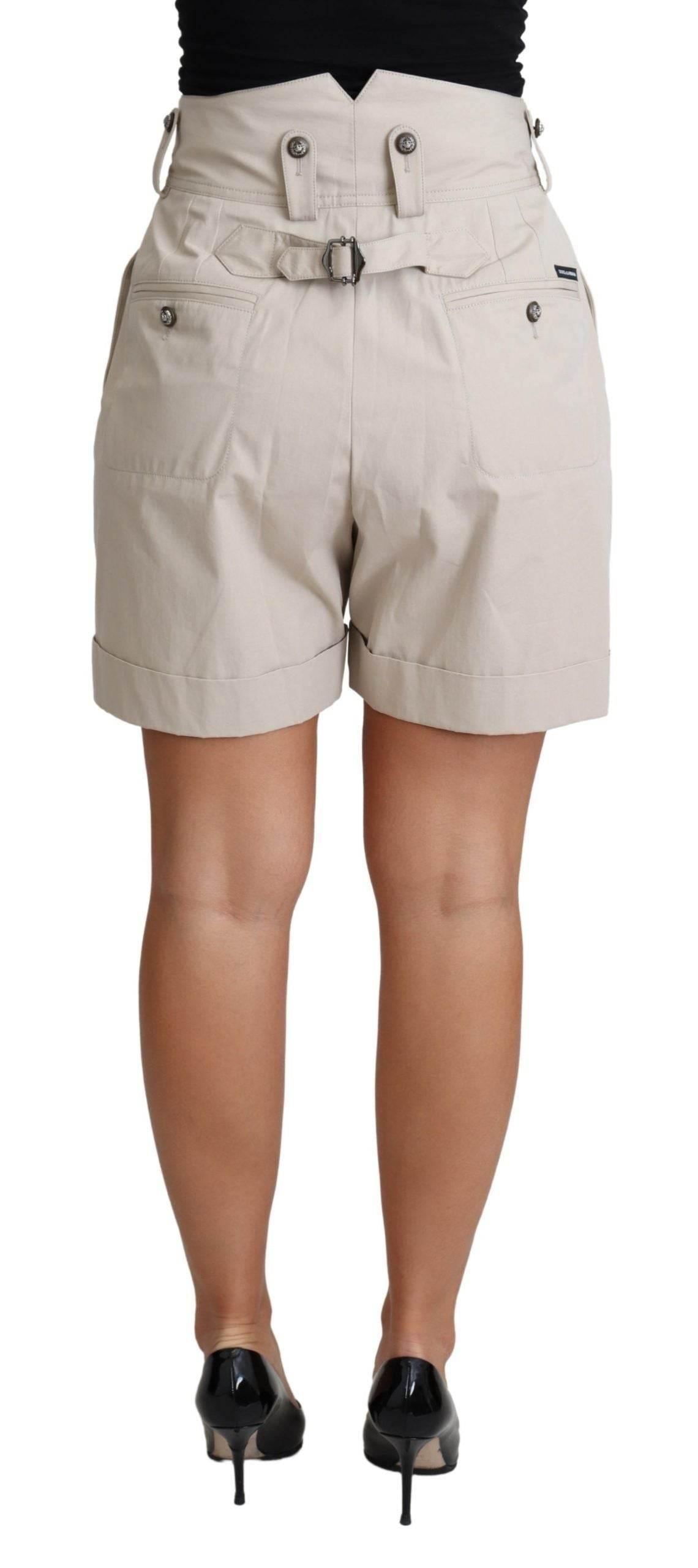 Dolce & Gabbana Chic Beige High Waist Pleated Shorts - Hilstor