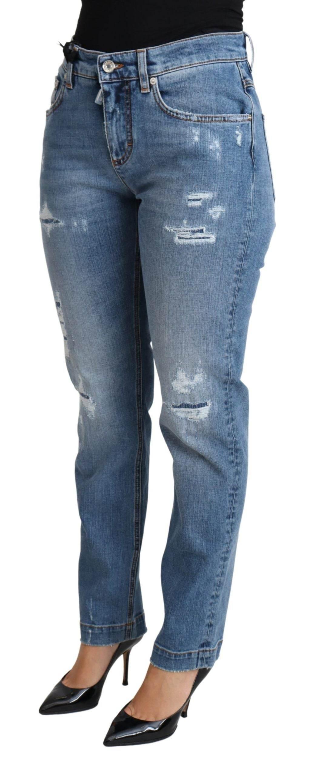 Dolce & Gabbana Blue Tattered Skinny Denim Cotton Blend Jeans - Hilstor