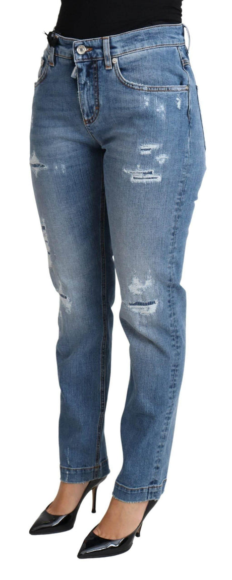 Dolce & Gabbana Blue Tattered Skinny Denim Cotton Blend Jeans - Hilstor