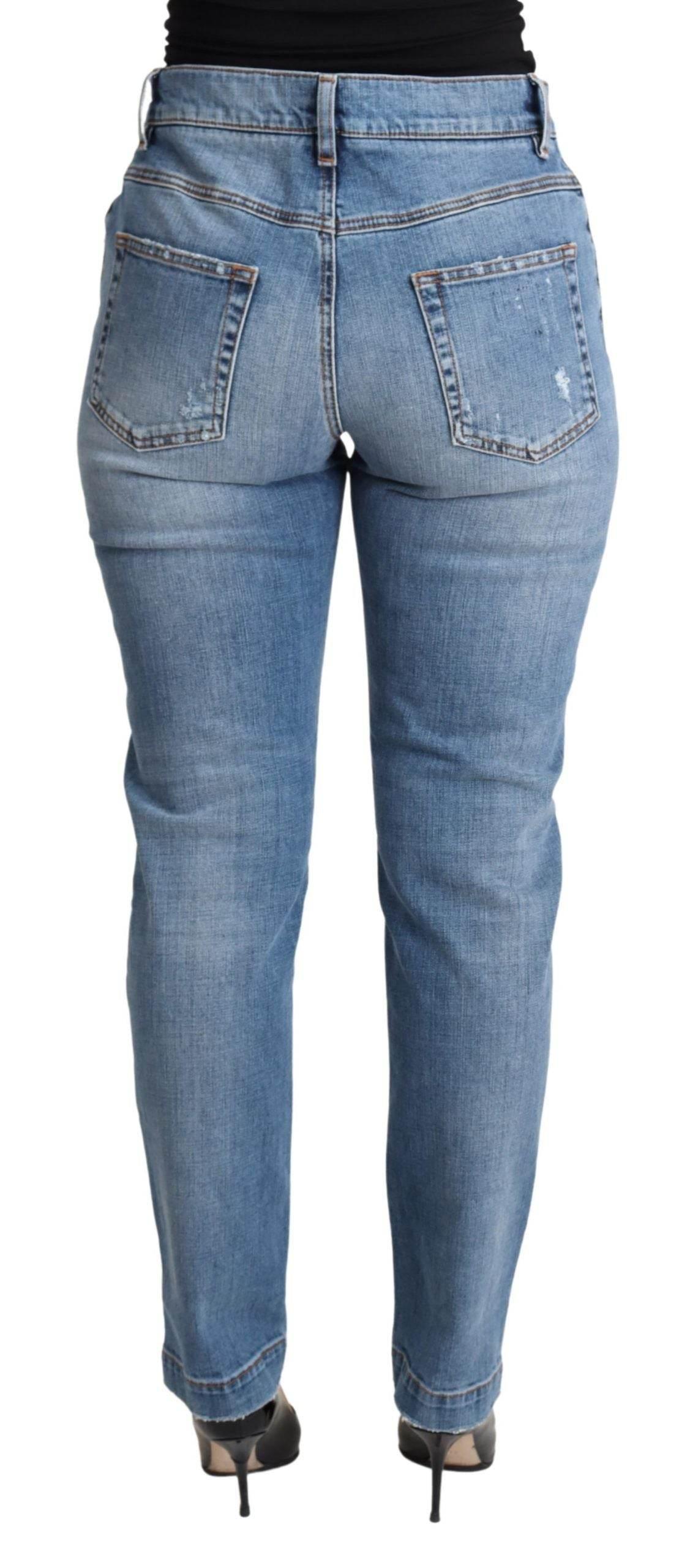 Dolce & Gabbana Blue Tattered Skinny Denim Cotton Blend Jeans - Hilstor