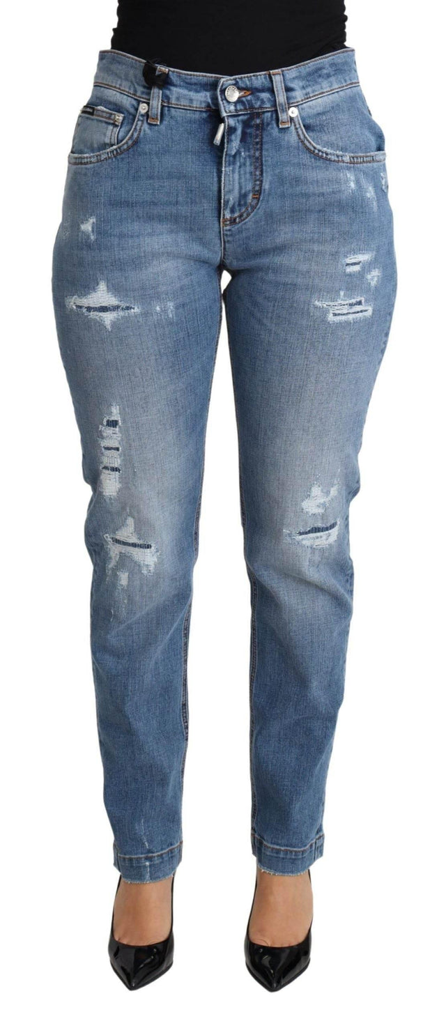 Dolce & Gabbana Blue Tattered Skinny Denim Cotton Blend Jeans - Hilstor