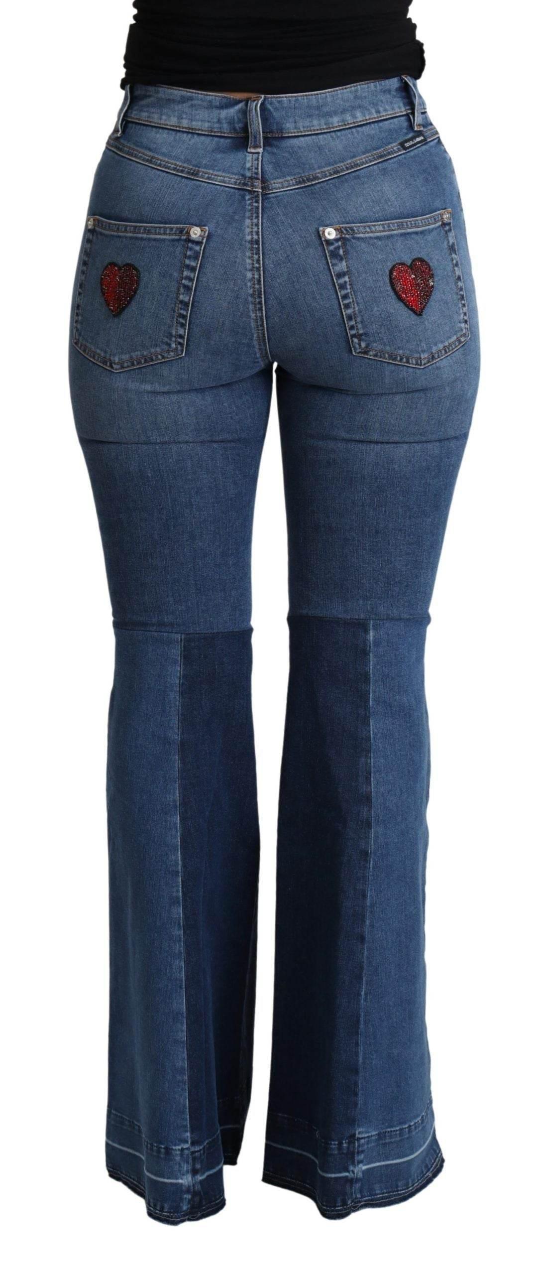 Dolce & Gabbana Blue Amore Patch Boot Cut Cotton Stretch Pant - Hilstor