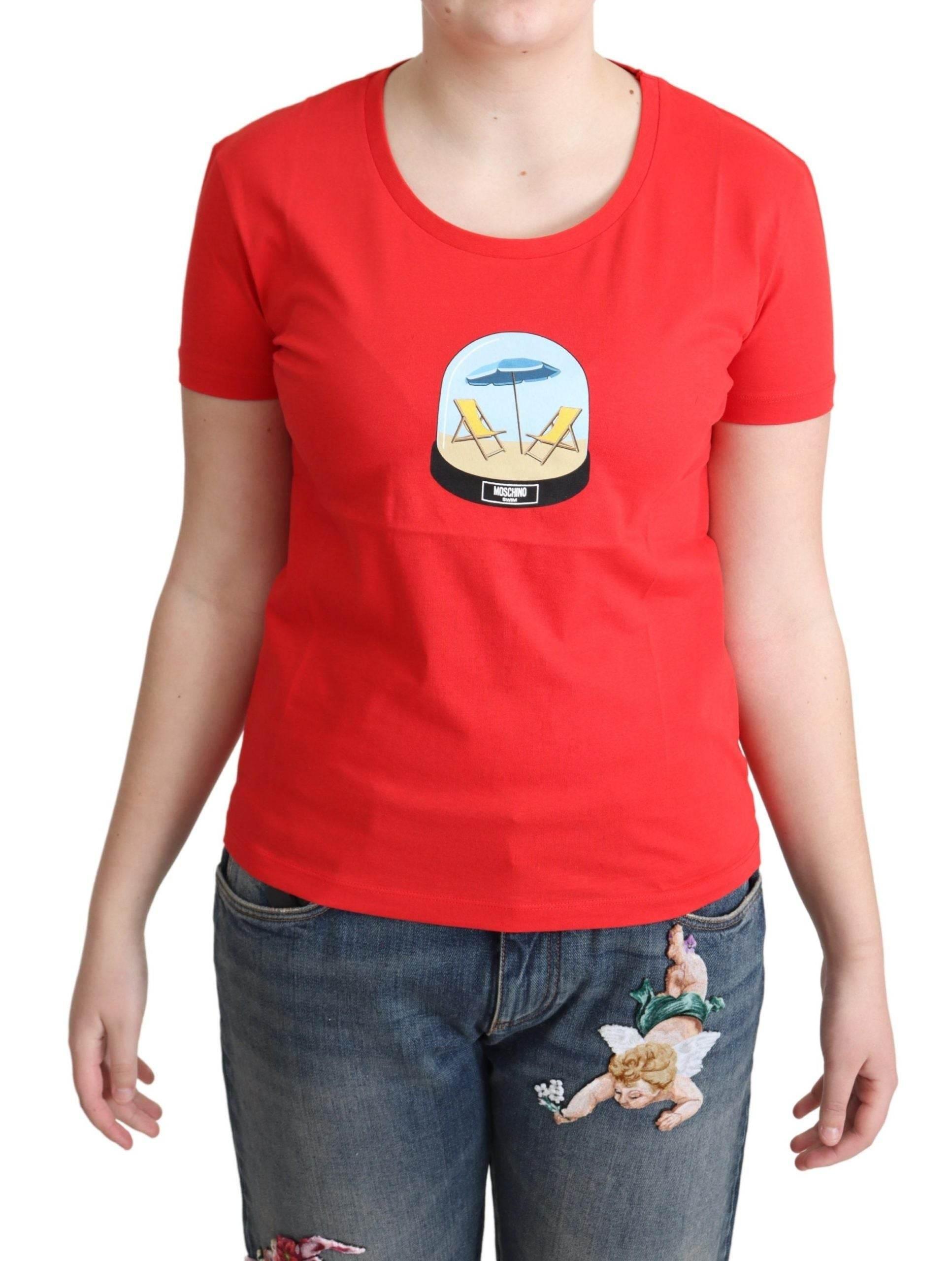 Moschino Red Printed Cotton Short Sleeves Tops Blouse T-shirt - Hilstor