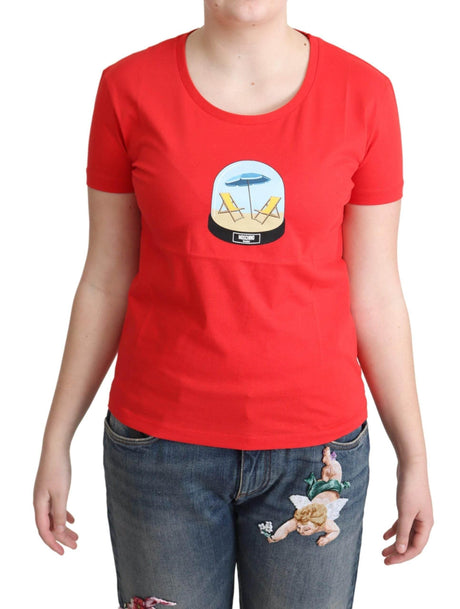 Moschino Red Printed Cotton Short Sleeves Tops Blouse T-shirt - Hilstor
