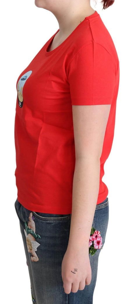 Moschino Red Printed Cotton Short Sleeves Tops Blouse T-shirt - Hilstor