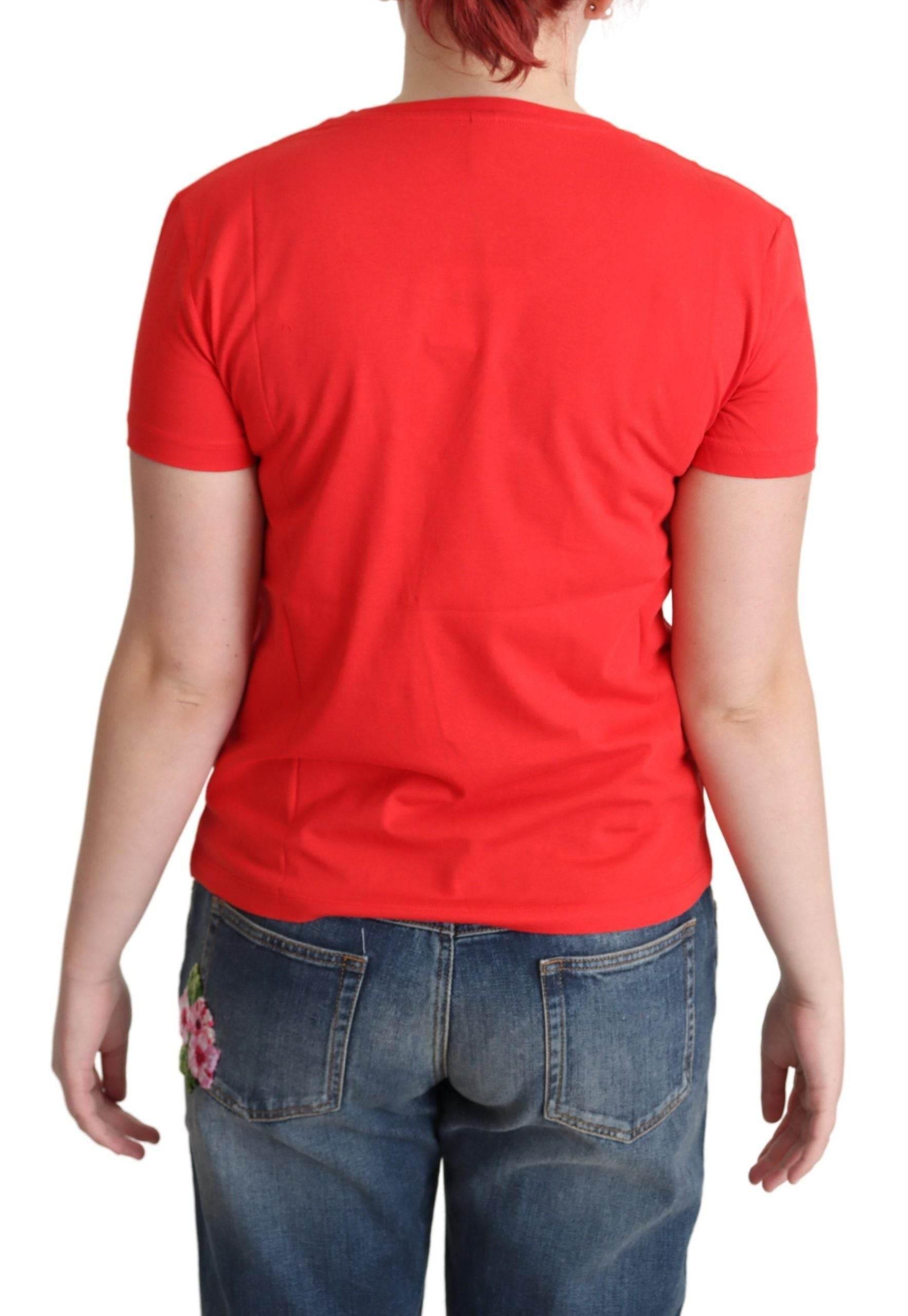 Moschino Red Printed Cotton Short Sleeves Tops Blouse T-shirt - Hilstor