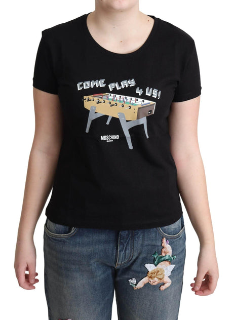 Moschino Chic Black Cotton Tee with Playful Print - Hilstor