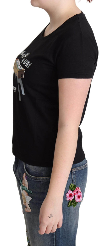 Moschino Chic Black Cotton Tee with Playful Print - Hilstor