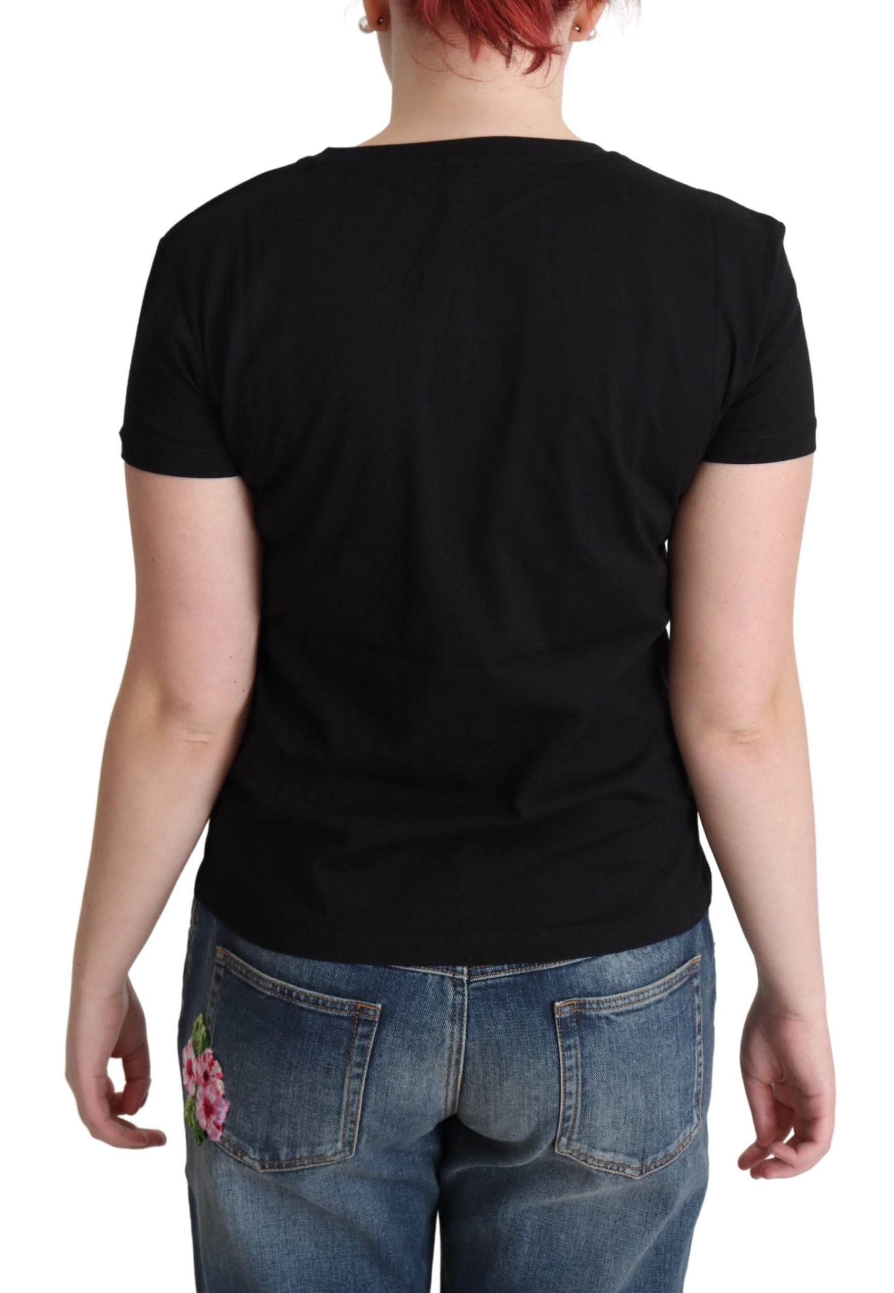 Moschino Chic Black Cotton Tee with Playful Print - Hilstor