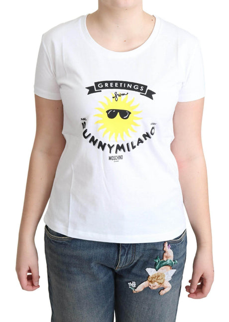 Moschino White Cotton Sunny Milano Print T-shirt - Hilstor