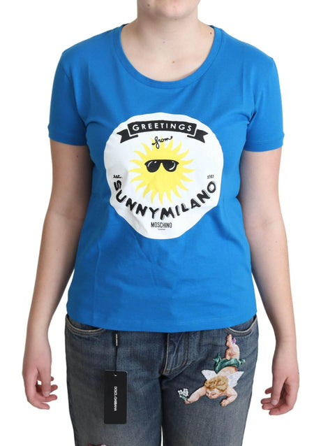 Moschino Blue Cotton Sunny Milano Print Tops T-shirt - Hilstor