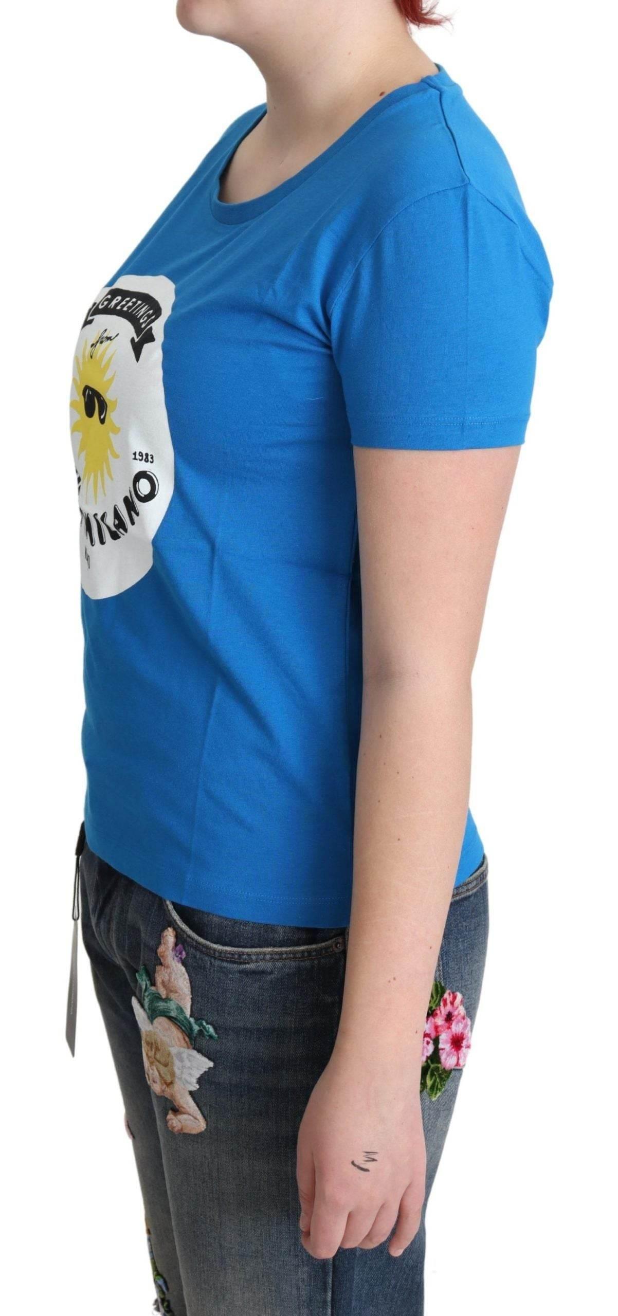 Moschino Blue Cotton Sunny Milano Print Tops T-shirt - Hilstor