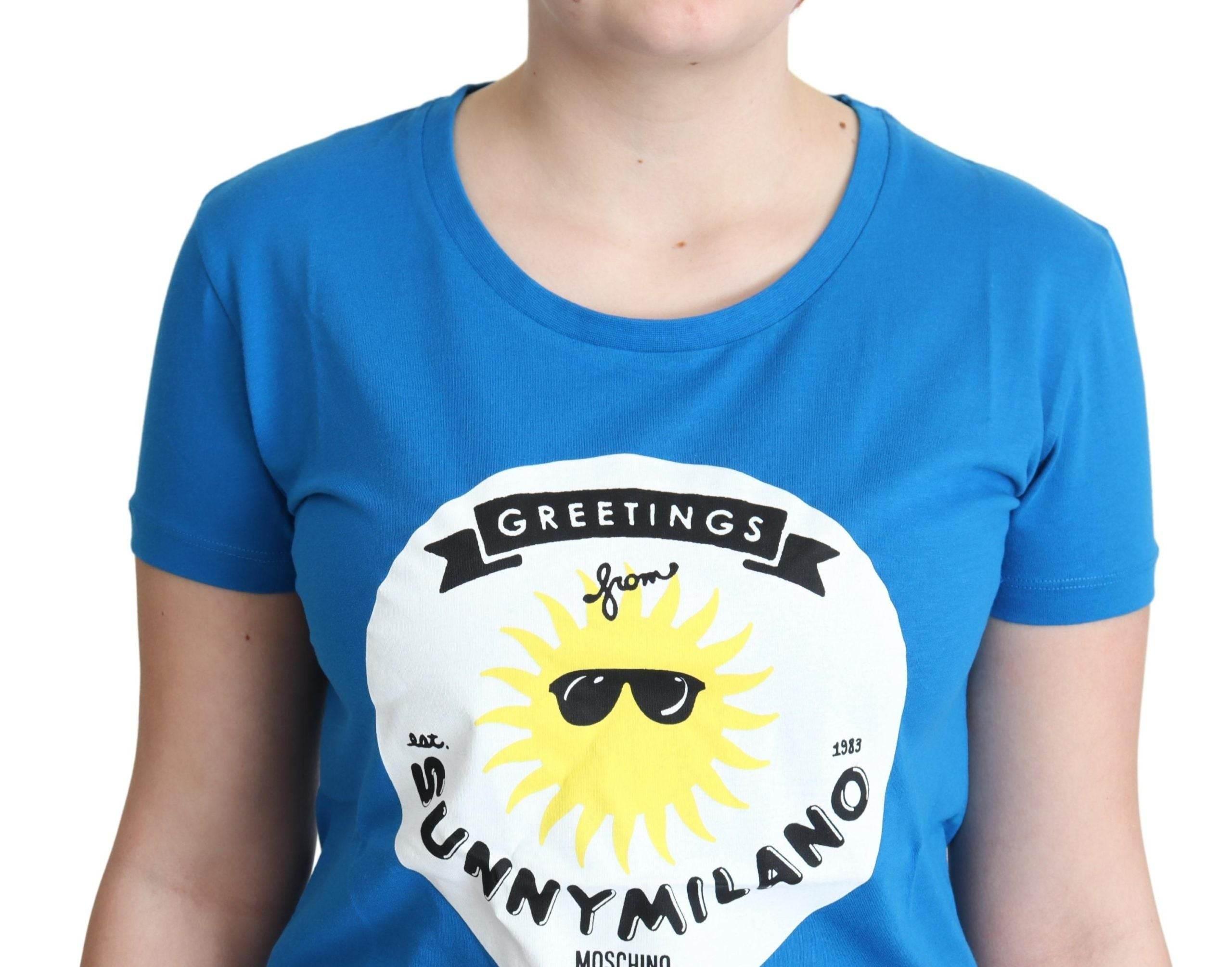 Moschino Blue Cotton Sunny Milano Print Tops T-shirt - Hilstor