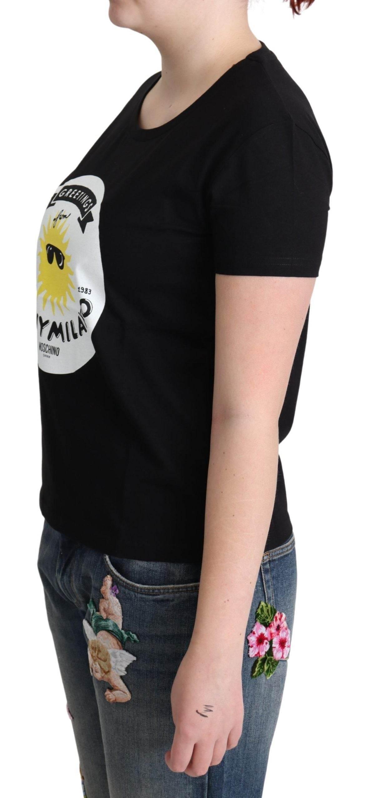 Moschino Black Cotton Sunny Milano Print T-shirt - Hilstor