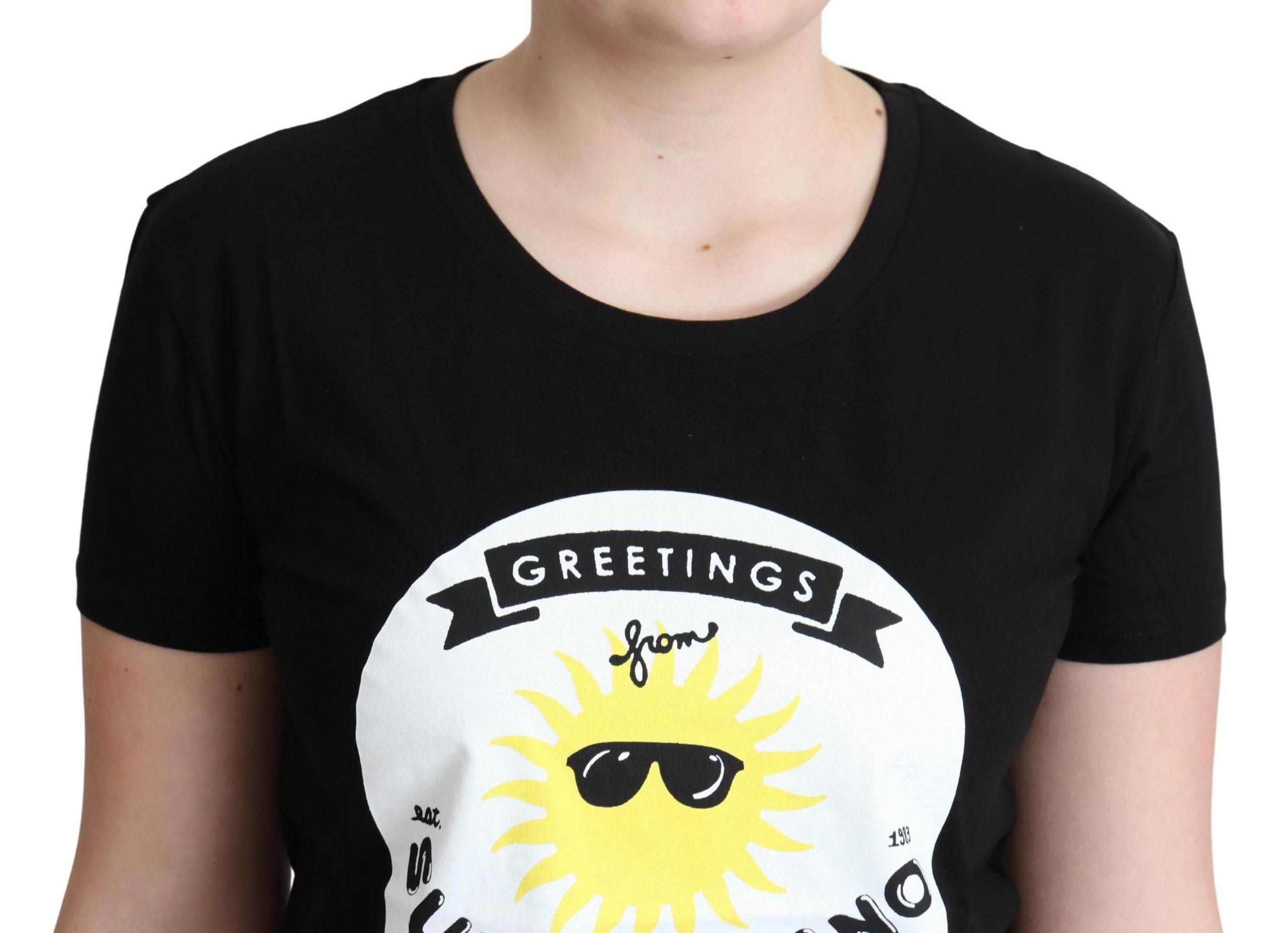 Moschino Black Cotton Sunny Milano Print T-shirt - Hilstor