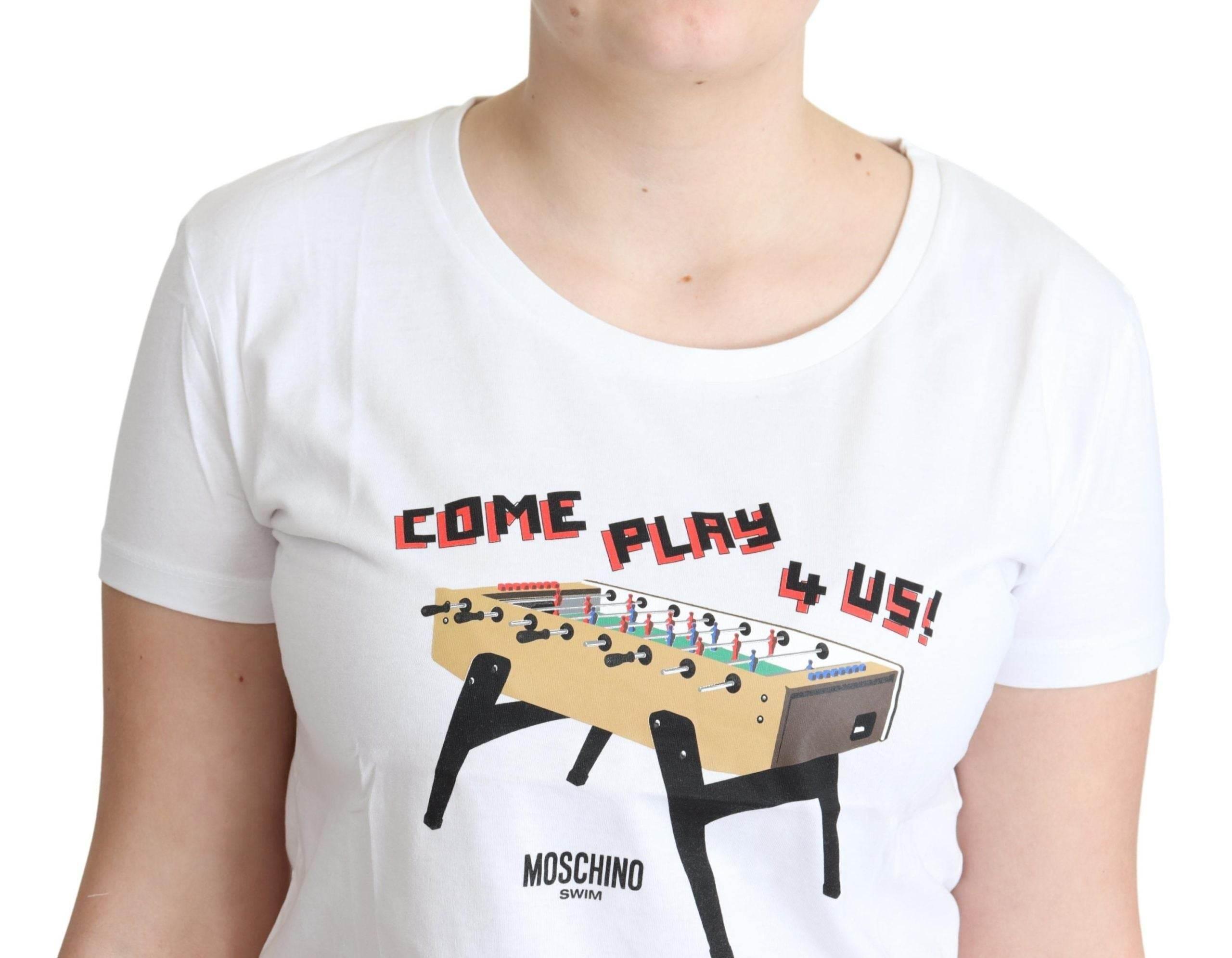 Moschino Chic Cotton Round Neck Tee with Playful Print - Hilstor