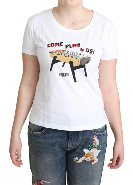 Moschino Chic Cotton Round Neck Tee with Playful Print - Hilstor