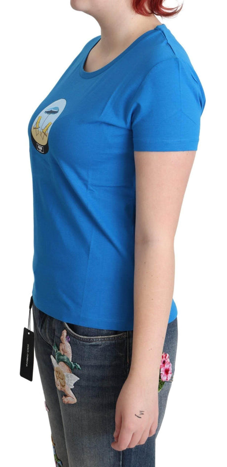 Moschino Blue Printed Cotton Short Sleeves Tops T-shirt - Hilstor