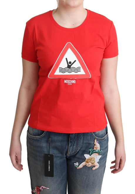 Moschino Red Cotton Swim Graphic Triangle Print T-shirt - Hilstor