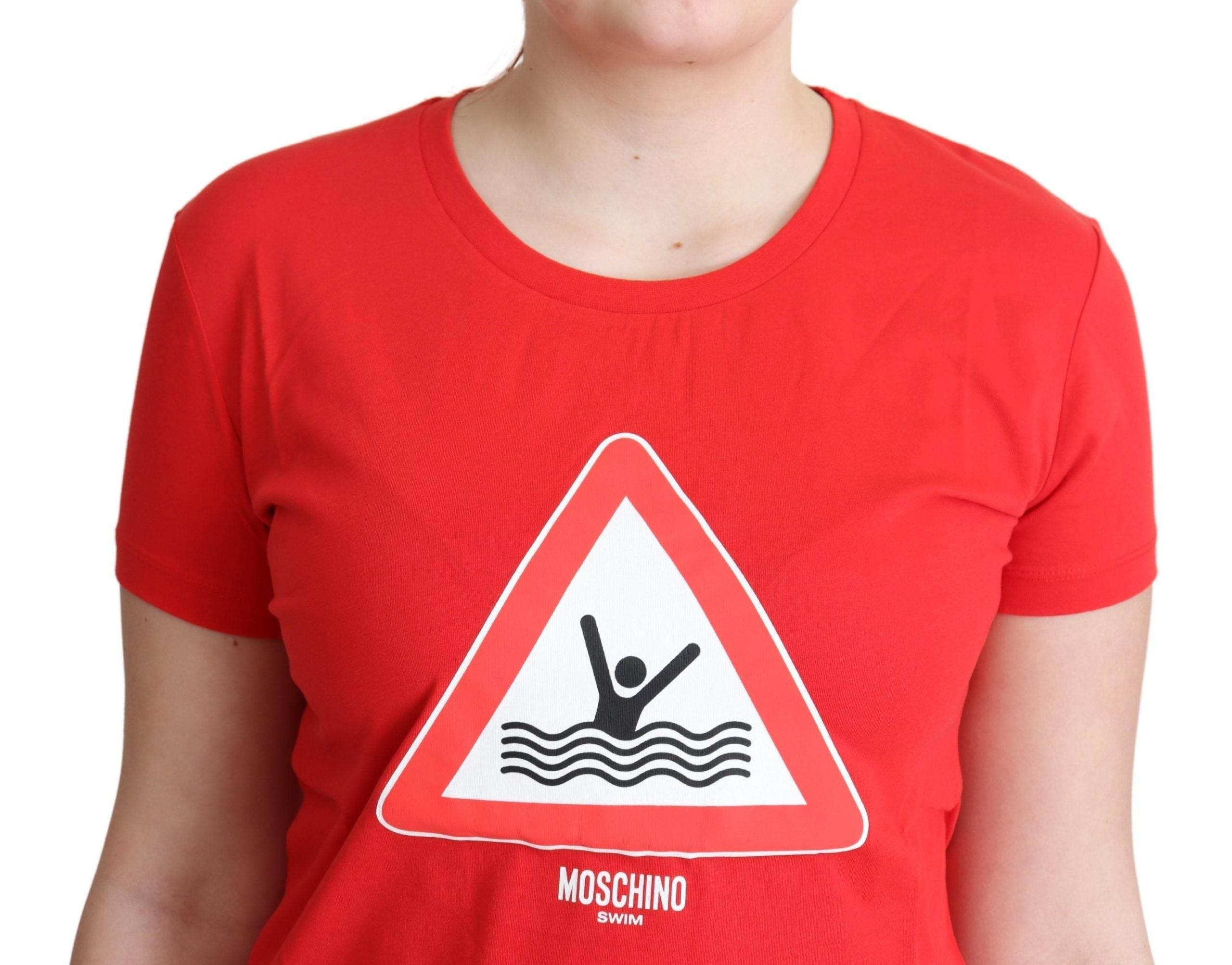Moschino Red Cotton Swim Graphic Triangle Print T-shirt - Hilstor