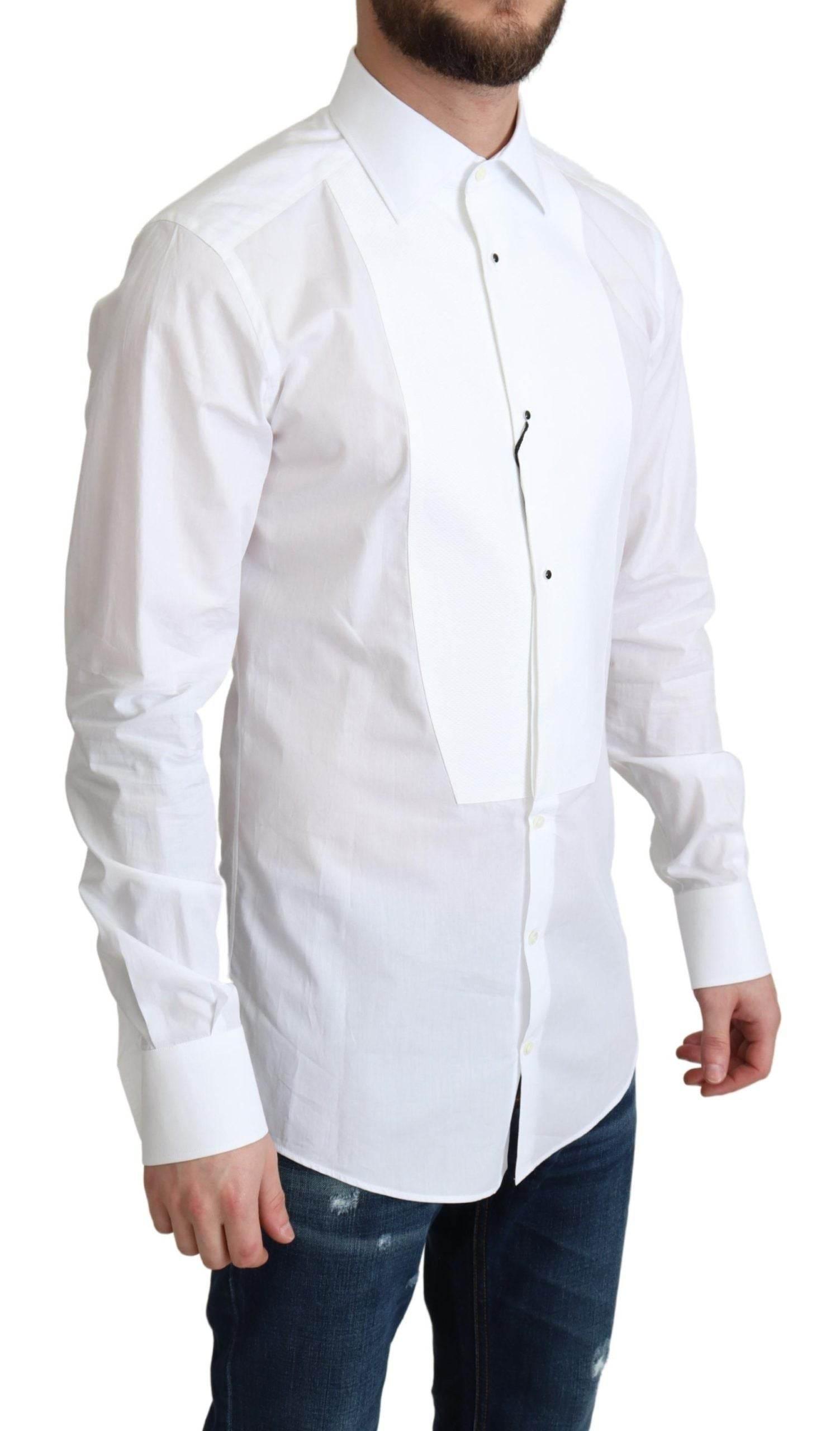 Dolce & Gabbana Elegant White Cotton Bib Dress Shirt - Hilstor