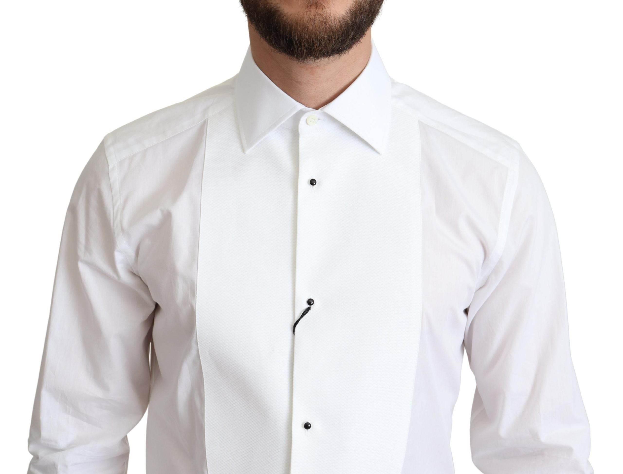 Dolce & Gabbana Elegant White Cotton Bib Dress Shirt - Hilstor