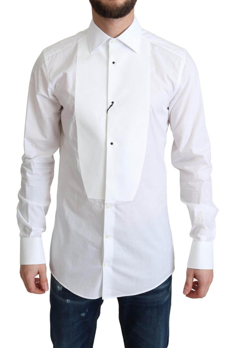 Dolce & Gabbana Elegant White Cotton Bib Dress Shirt - Hilstor