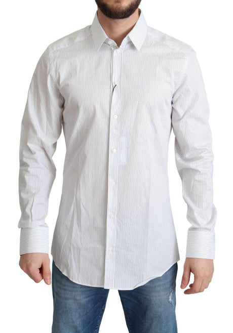 Dolce & Gabbana Elegant Striped Gold Dress Shirt - Hilstor
