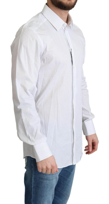 Dolce & Gabbana Elegant Striped Gold Dress Shirt - Hilstor
