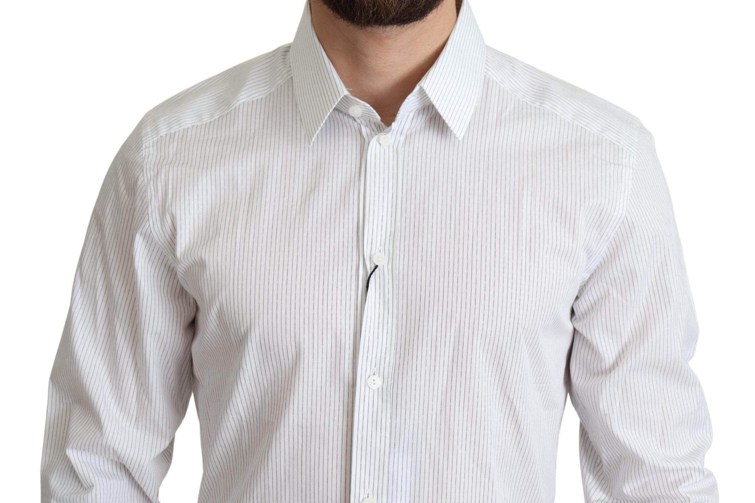 Dolce & Gabbana Elegant Striped Gold Dress Shirt - Hilstor