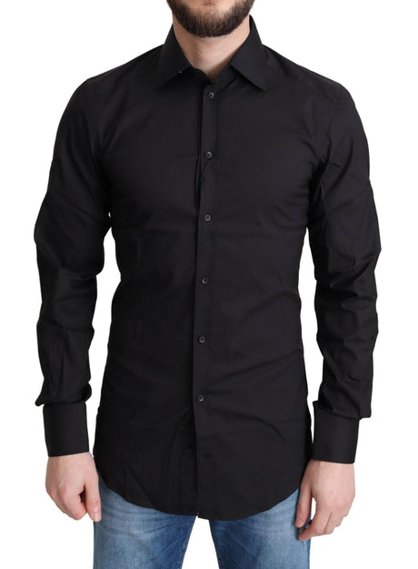 Dolce & Gabbana Elegant Black Gold Slim Fit Dress Shirt - Hilstor