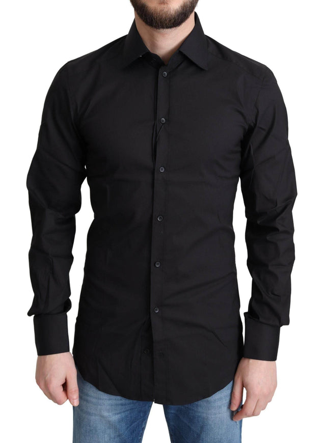 Dolce & Gabbana Elegant Black Gold Slim Fit Dress Shirt - Hilstor