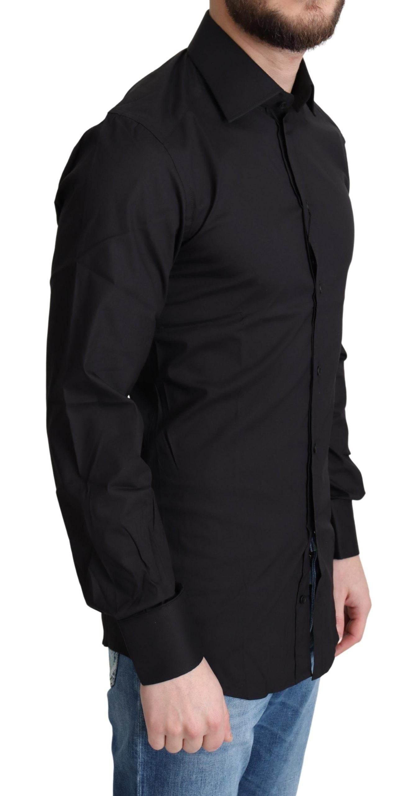 Dolce & Gabbana Elegant Black Gold Slim Fit Dress Shirt - Hilstor