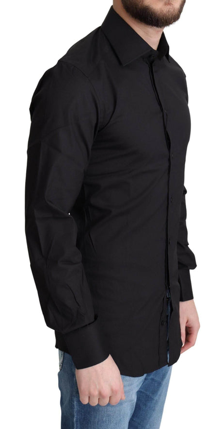Dolce & Gabbana Elegant Black Gold Slim Fit Dress Shirt - Hilstor