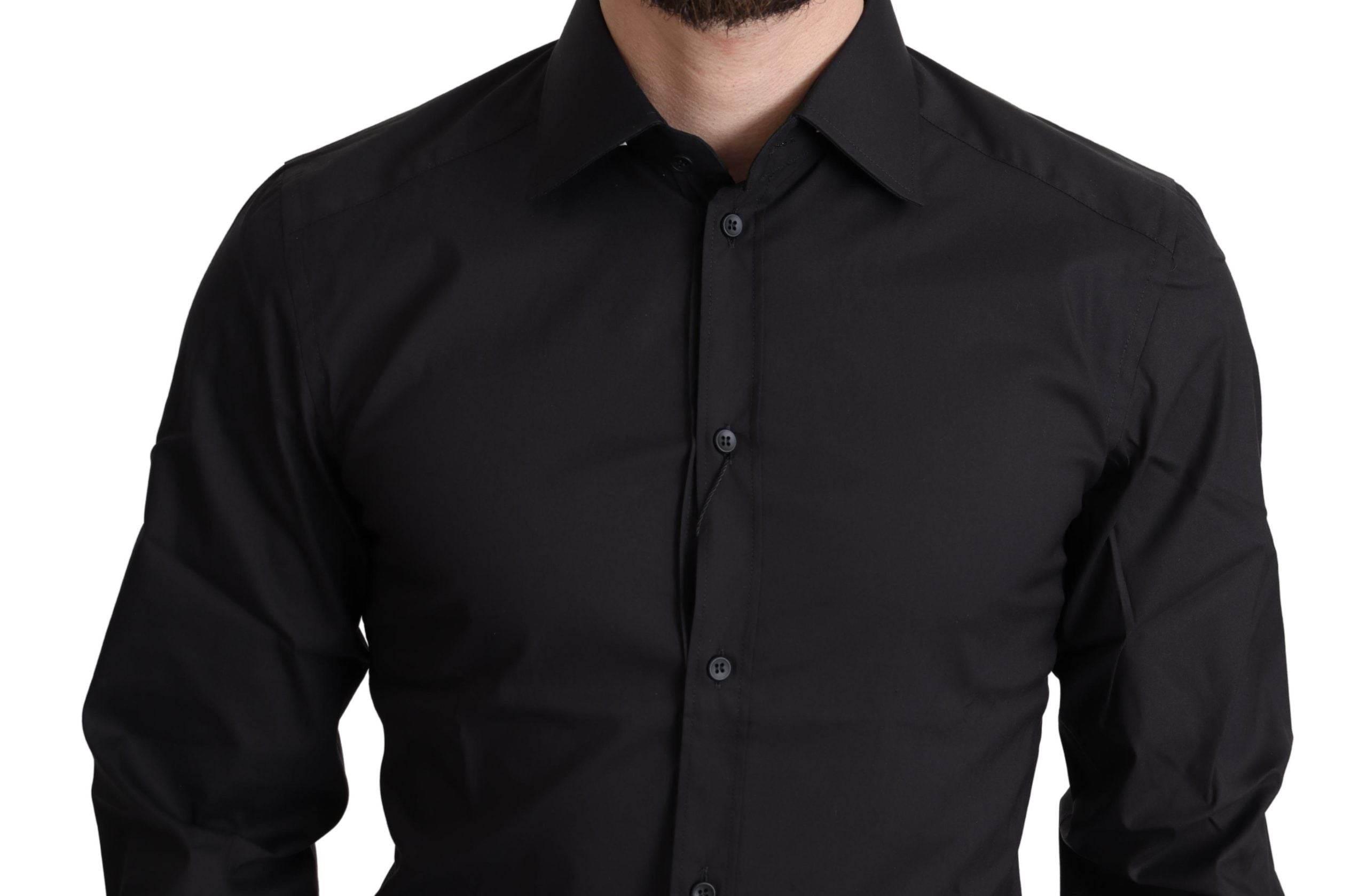Dolce & Gabbana Elegant Black Gold Slim Fit Dress Shirt - Hilstor