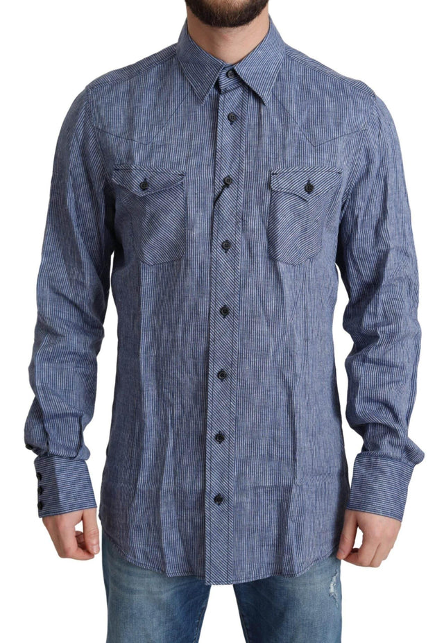 Dolce & Gabbana Elegant Striped Linen Button-Down Shirt - Hilstor