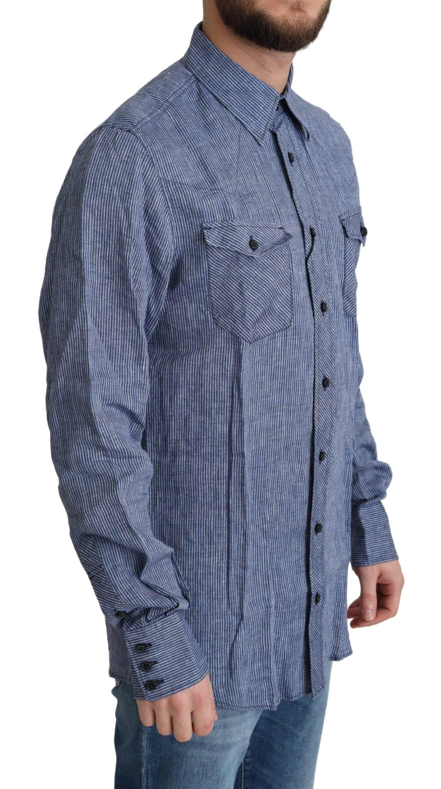 Dolce & Gabbana Elegant Striped Linen Button-Down Shirt - Hilstor