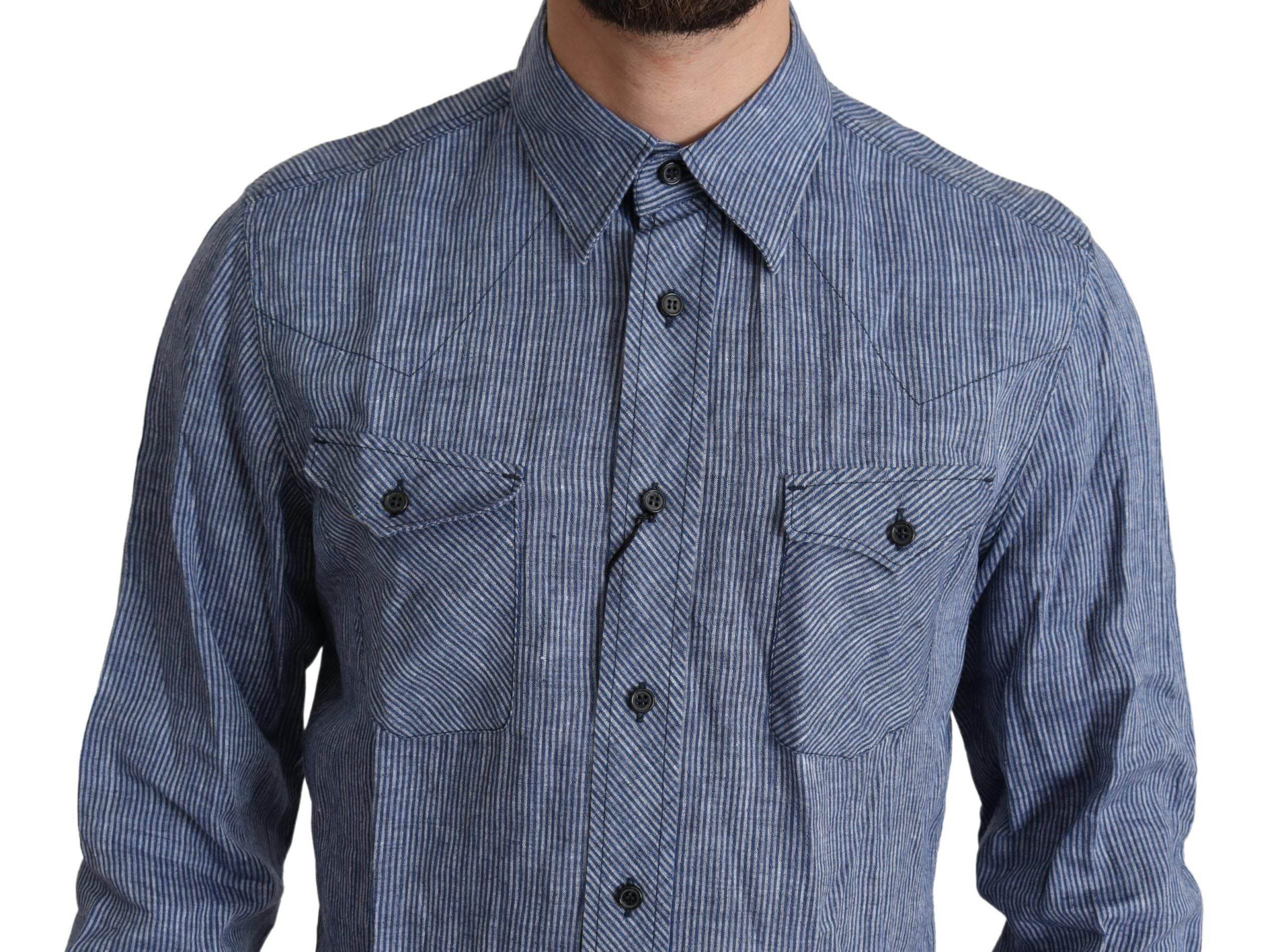 Dolce & Gabbana Elegant Striped Linen Button-Down Shirt - Hilstor