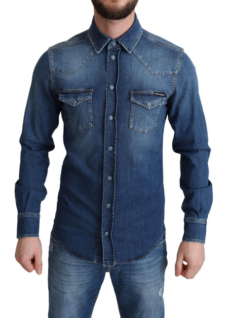 Dolce & Gabbana Elegant Denim Long Sleeve Casual Shirt - Hilstor