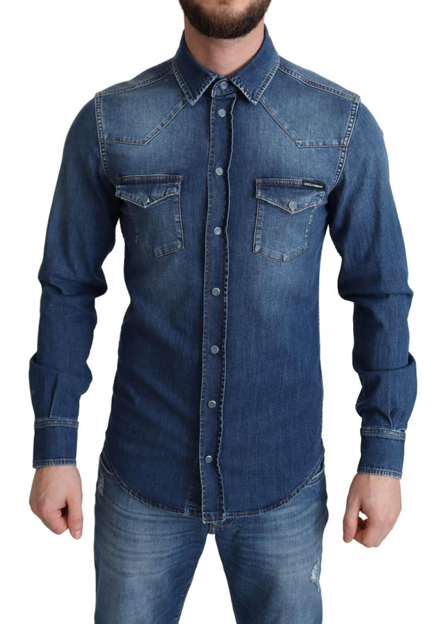 Dolce & Gabbana Elegant Denim Long Sleeve Casual Shirt - Hilstor