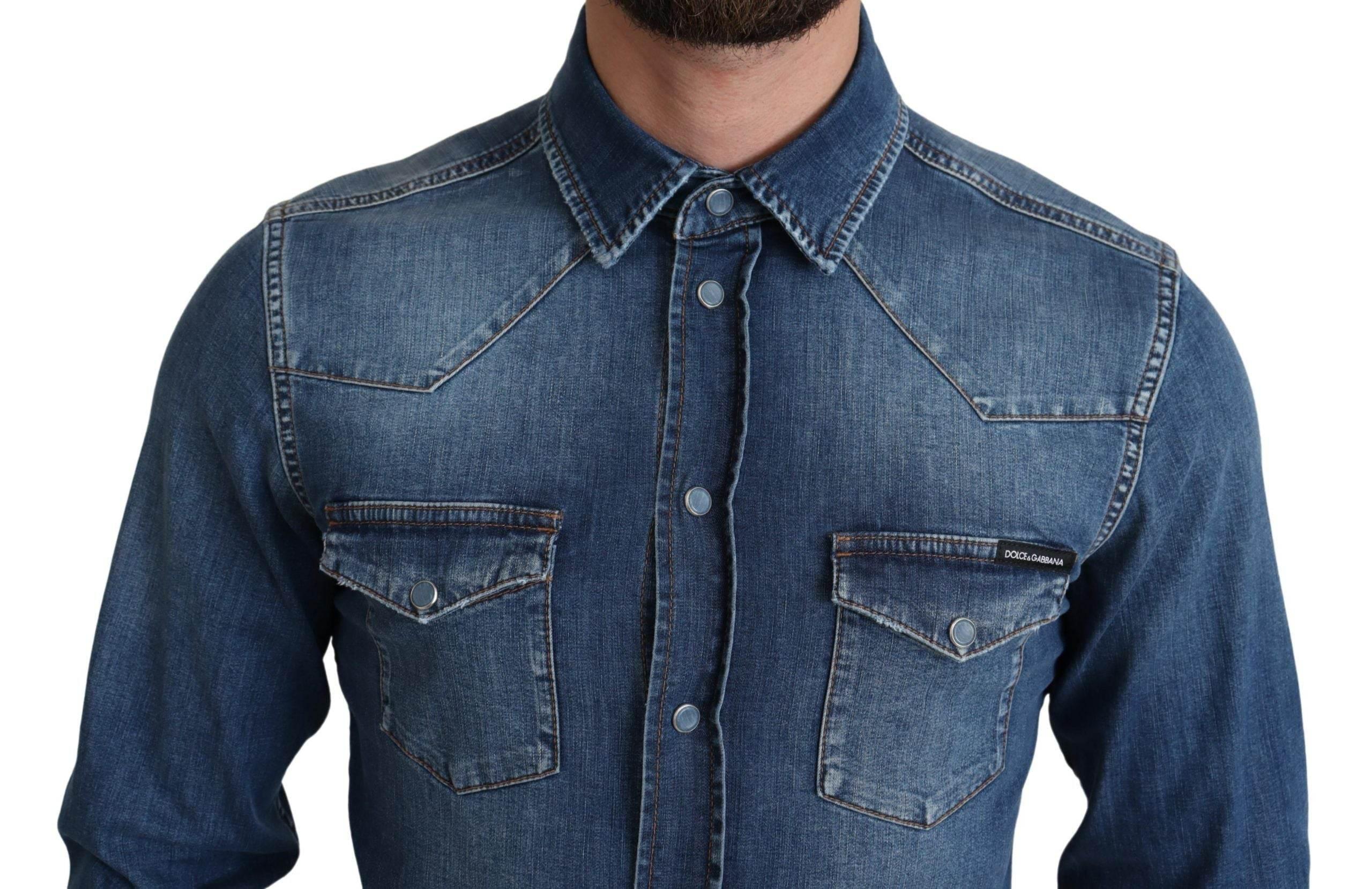 Dolce & Gabbana Elegant Denim Long Sleeve Casual Shirt - Hilstor