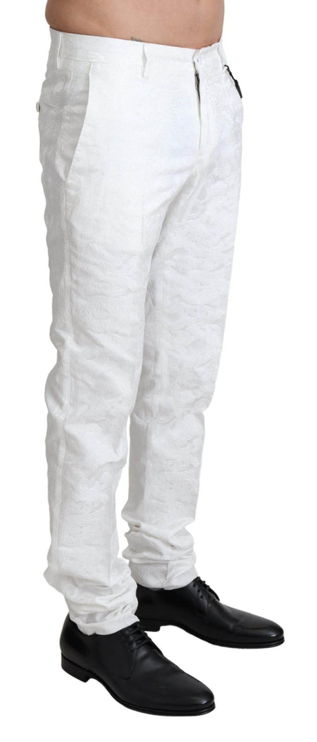 Dolce & Gabbana Elegant White Brocade Dress Pants - Hilstor
