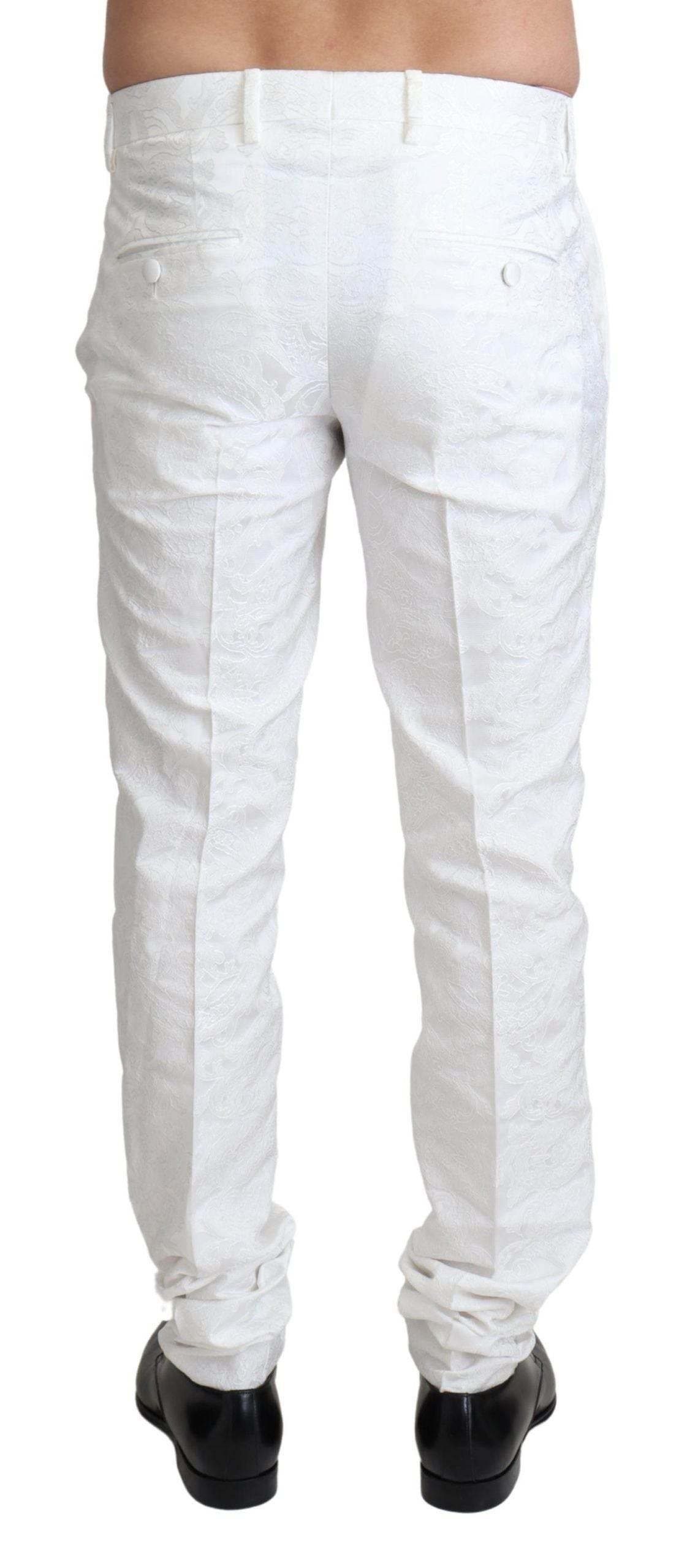 Dolce & Gabbana Elegant White Brocade Dress Pants - Hilstor