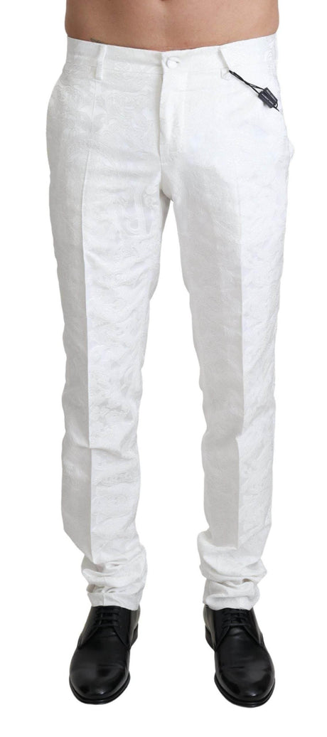 Dolce & Gabbana Elegant White Brocade Dress Pants - Hilstor