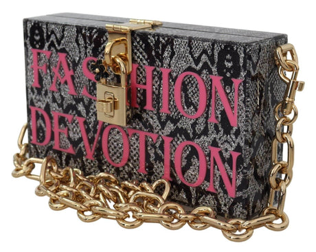 Dolce & Gabbana Gray Resin Dolce Box Clutch with Gold Details - Hilstor