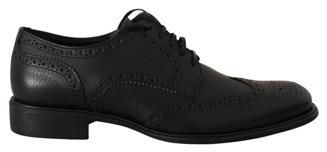 Dolce & Gabbana Elegant Black Leather Derby Wingtip Shoes - Hilstor