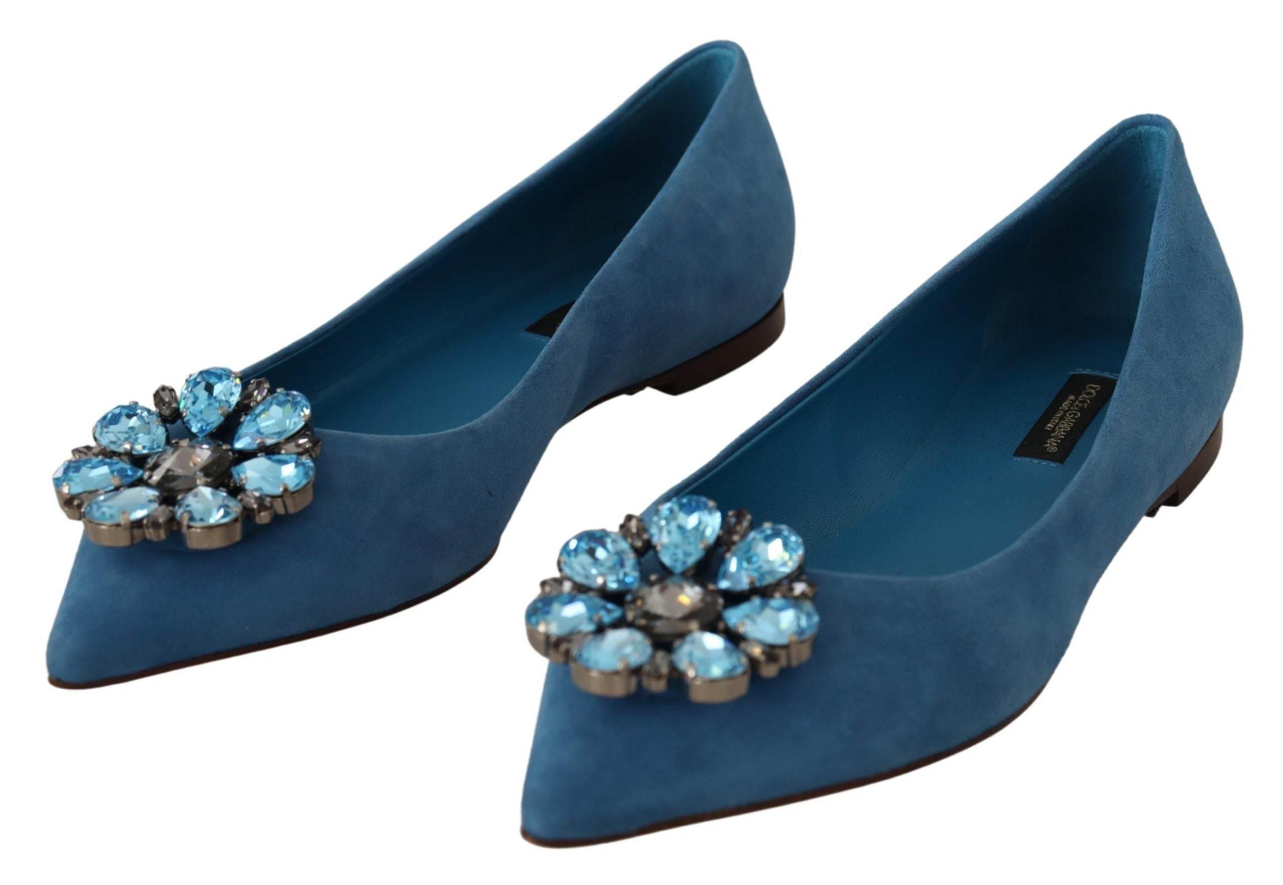 Dolce & Gabbana Elegant Crystal-Embellished Suede Flats - Hilstor