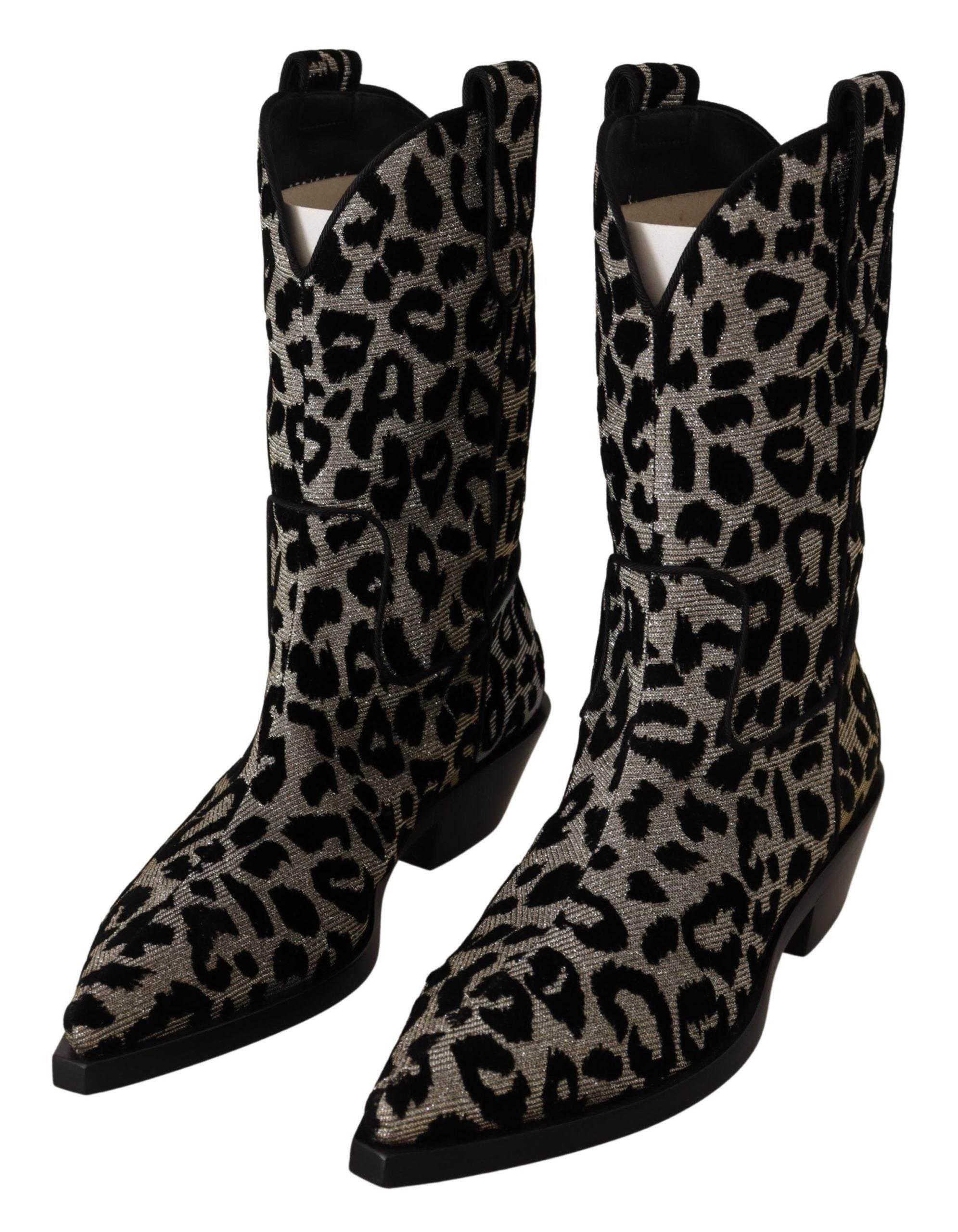 Dolce & Gabbana Elegant Leopard Print Mid Calf Boots - Hilstor