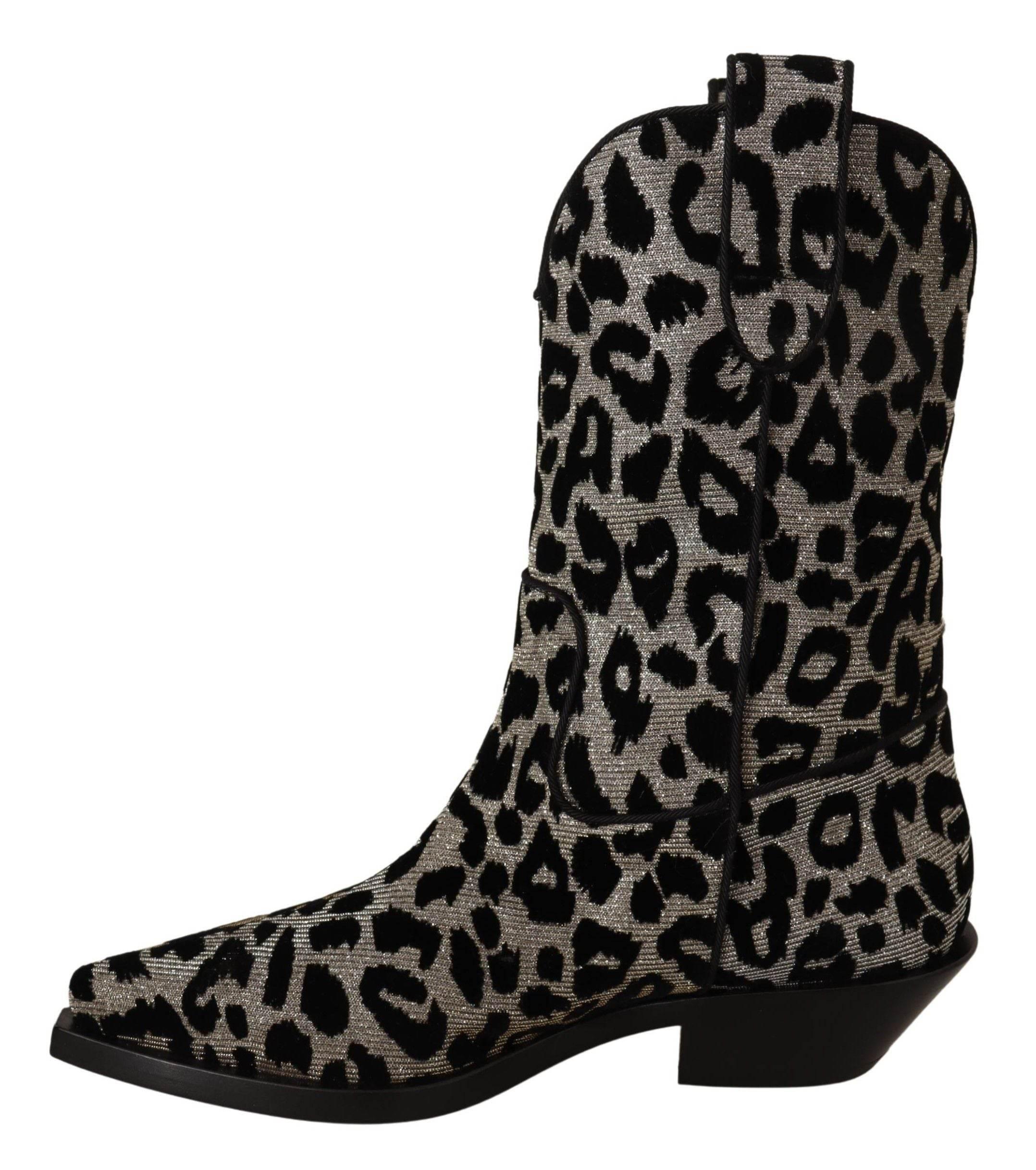 Dolce & Gabbana Elegant Leopard Print Mid Calf Boots - Hilstor